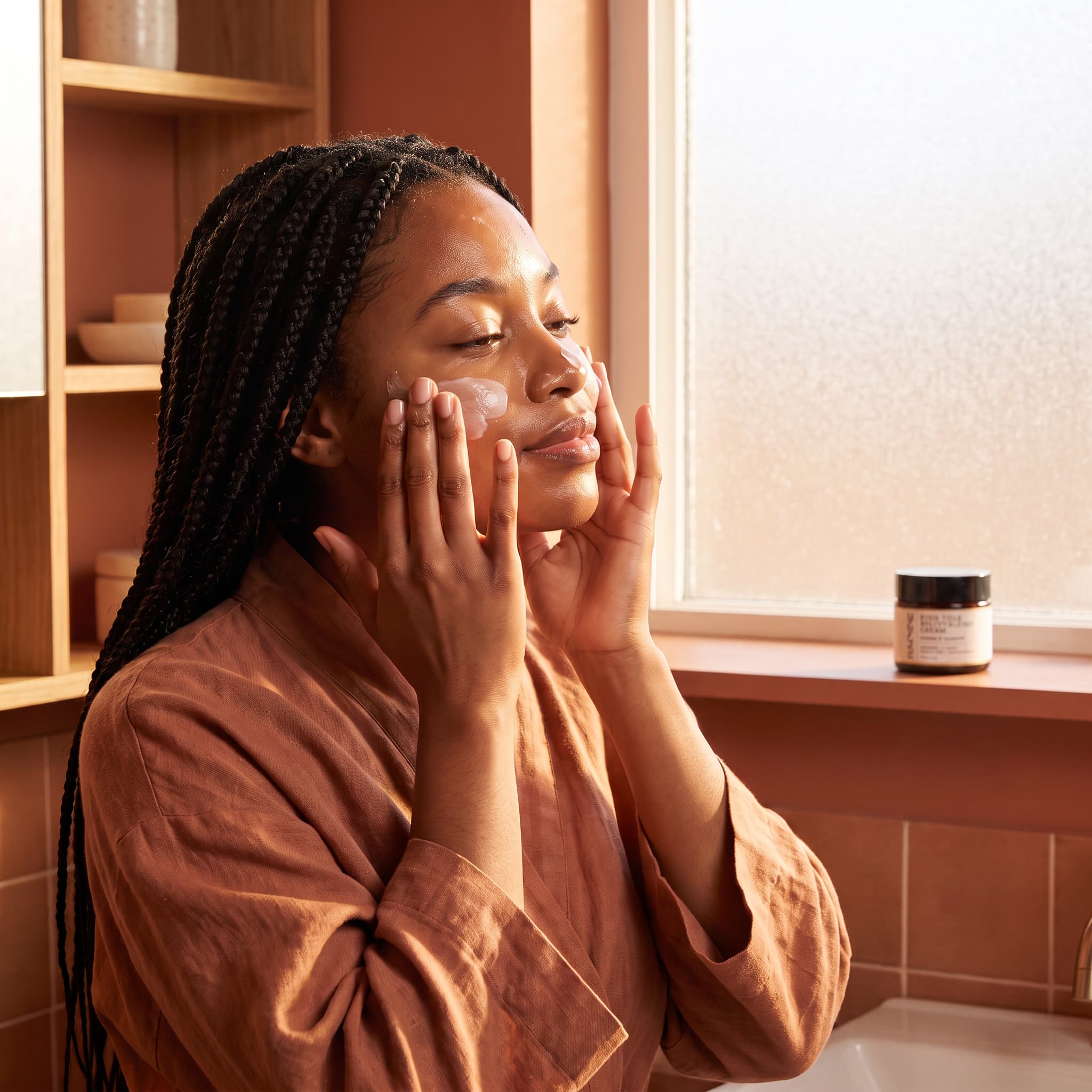 Woman rubbing Cream on her face
